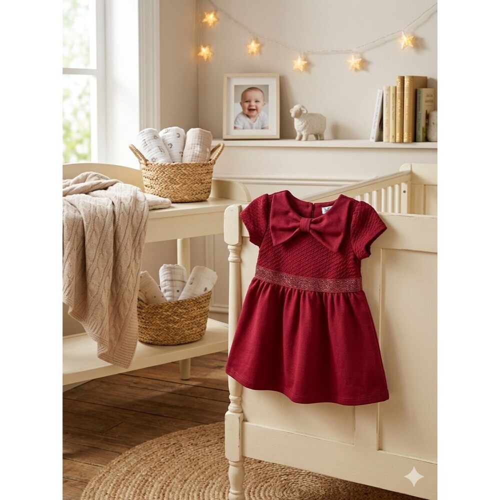 Jillian's Closet Baby Girl Red Bow Sparkle Waist Dress Christmas Holiday 12 Mos